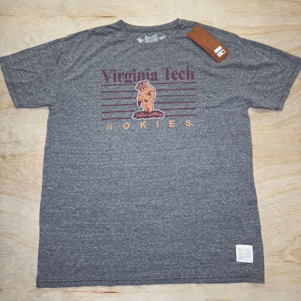 NEW Virginia Tech Hokies Retro Brand Throwback SLIM Tri Blend Shirt Gray sz XL